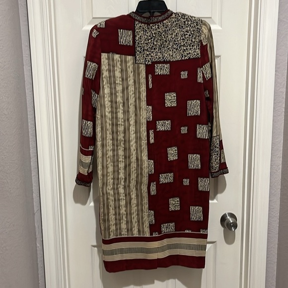 Vintage 100% Silk Size 8 Tan Shift Dress by Anne Crimmins for Umi Collections - Picture 4 of 8